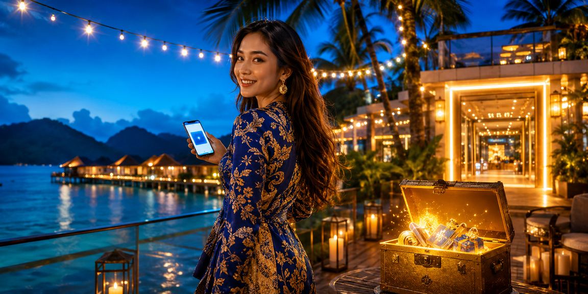 Proses deposit di Langkawi dengan corak batik Malaysia yang indah